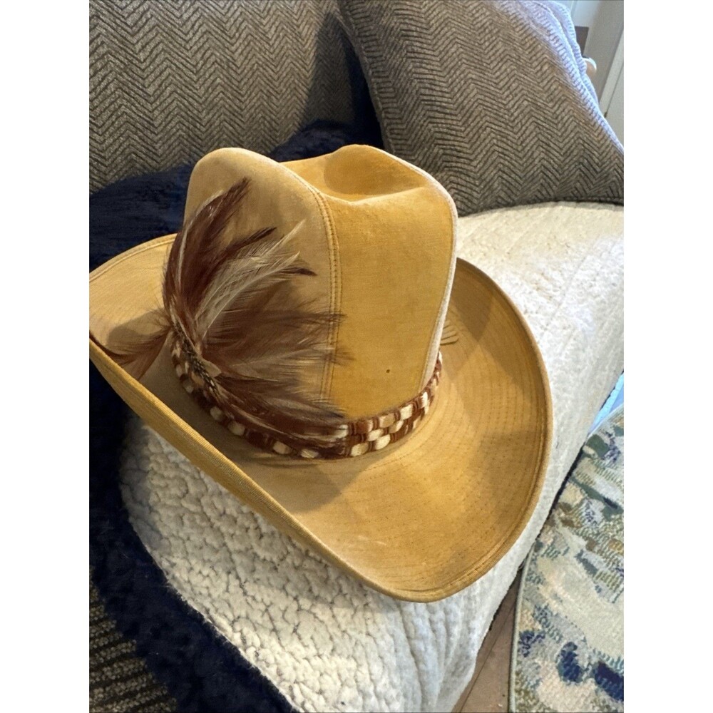 HENSCHEL Westerns Vintage Beige Suede Leather Wide Brim Cowboy Hat Sz 7 1/4
